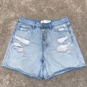 Bridge By Gly High Rise Mom‎ Distressed Denim Shorts Size 28